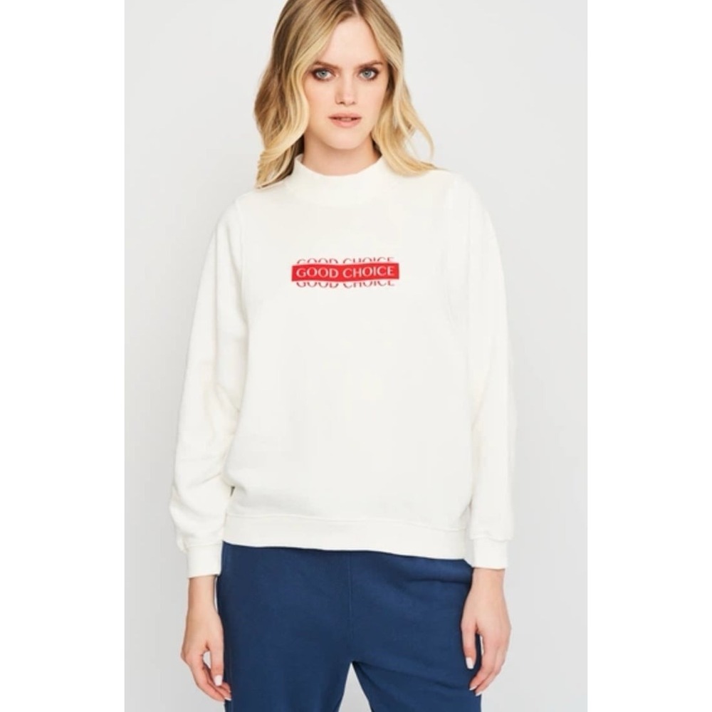 Monki White "Good Choice" Graphic mock neck crewneck size small